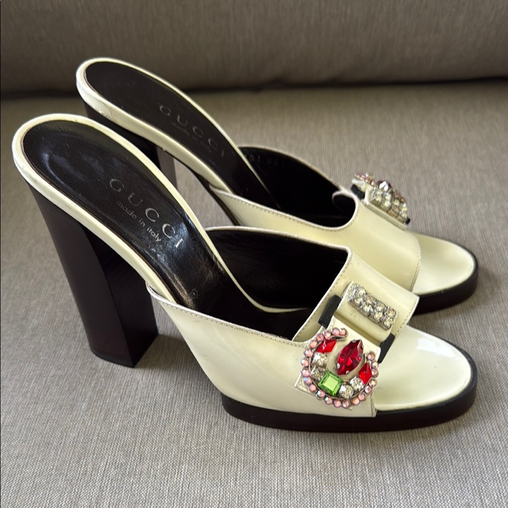 Gucci Women's Cream Embellished Slide Sandals